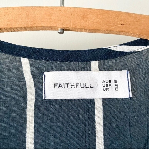 Faithfull the Brand Dress Stripe Maxi Wrap in Navy Blue‎ & White Sz 4 - Picture 2 of 6